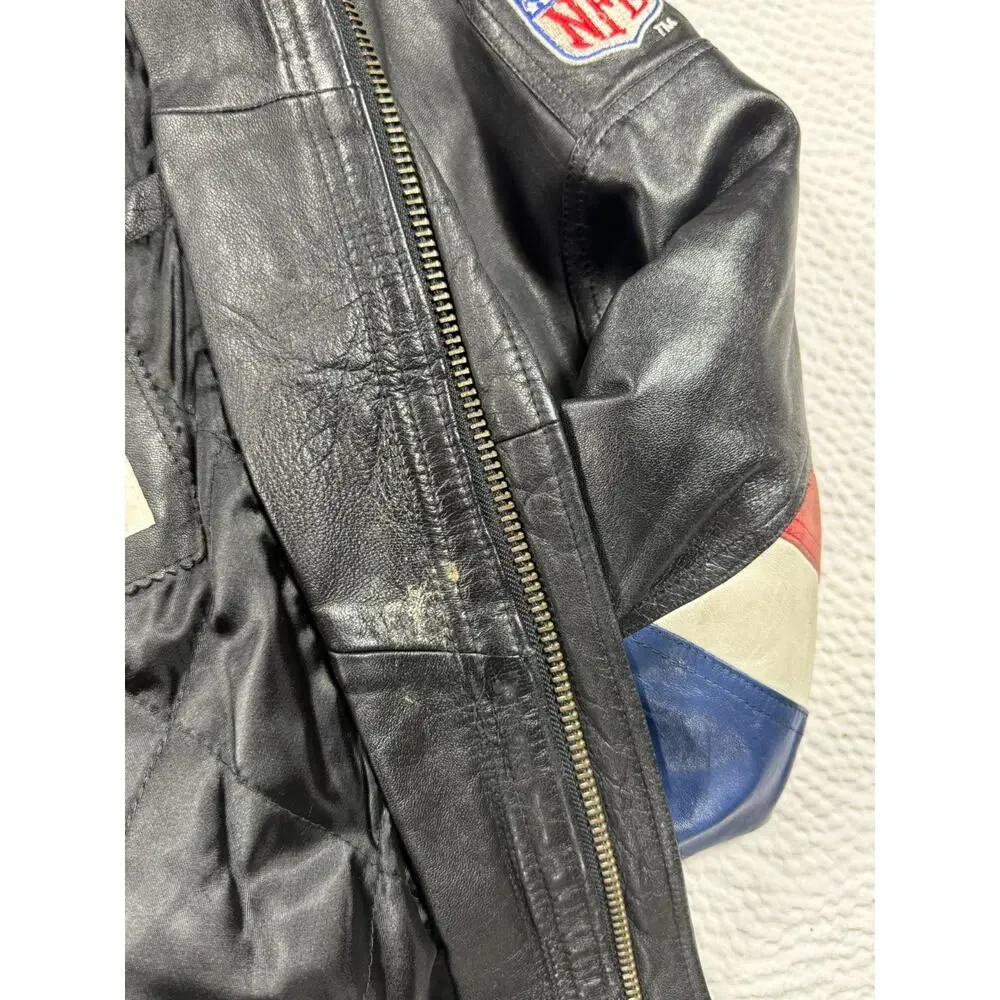 VINTAGE Starter Leather Jacket Mens Large New York Giants Black 90s NFL Football